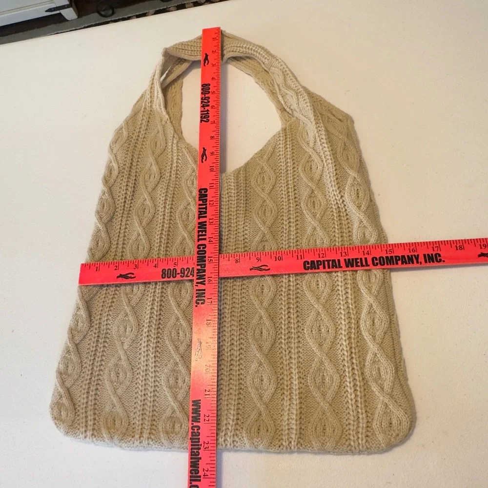 Cream Cable Knit Hobo Bag Slouchy Tote Shoulder‎ Bag Bohemian Beige Chunky Knit